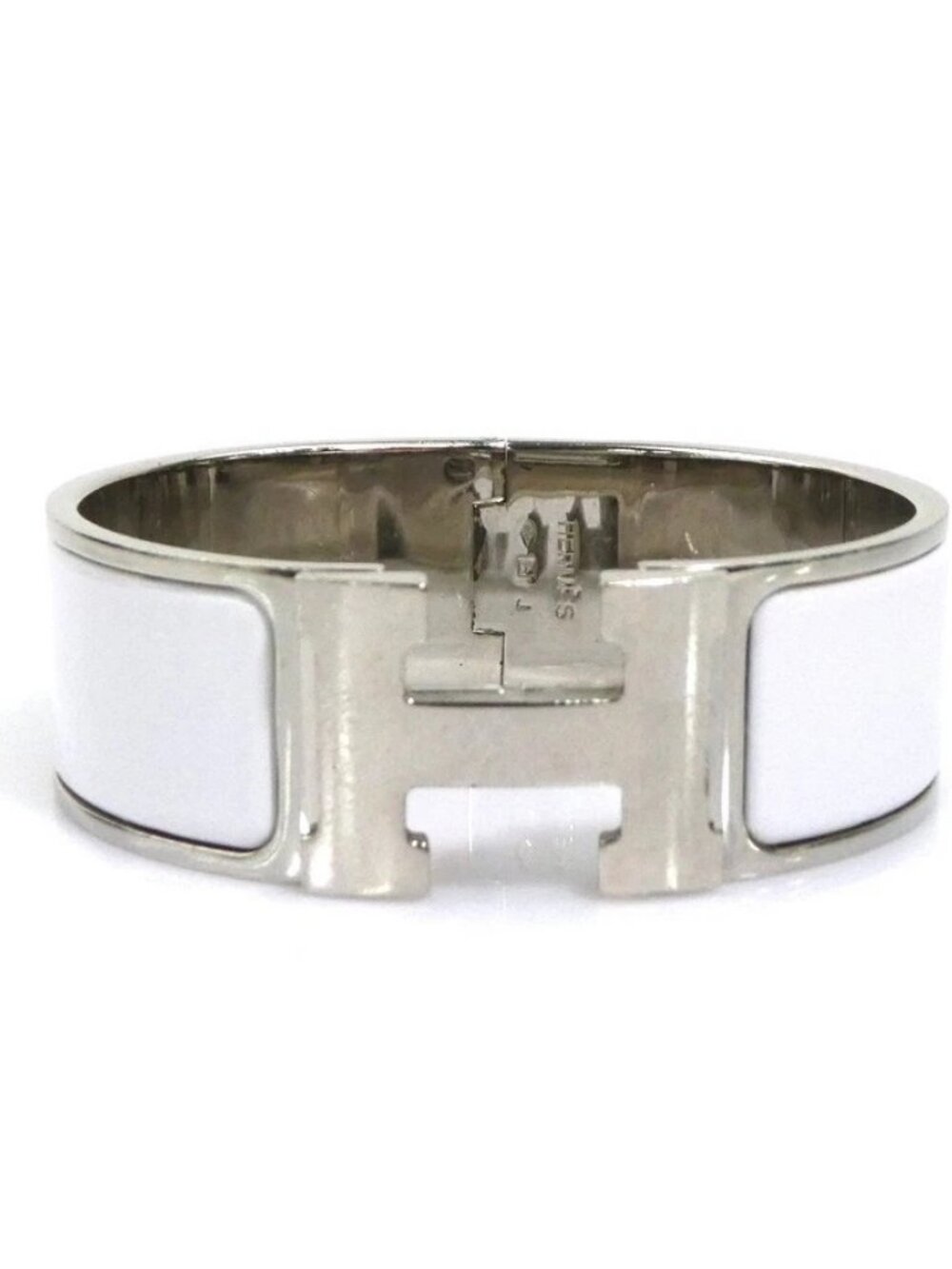 HERMES Clic Clac H Bangle Bracelet Silver/White Metal/Enamel
